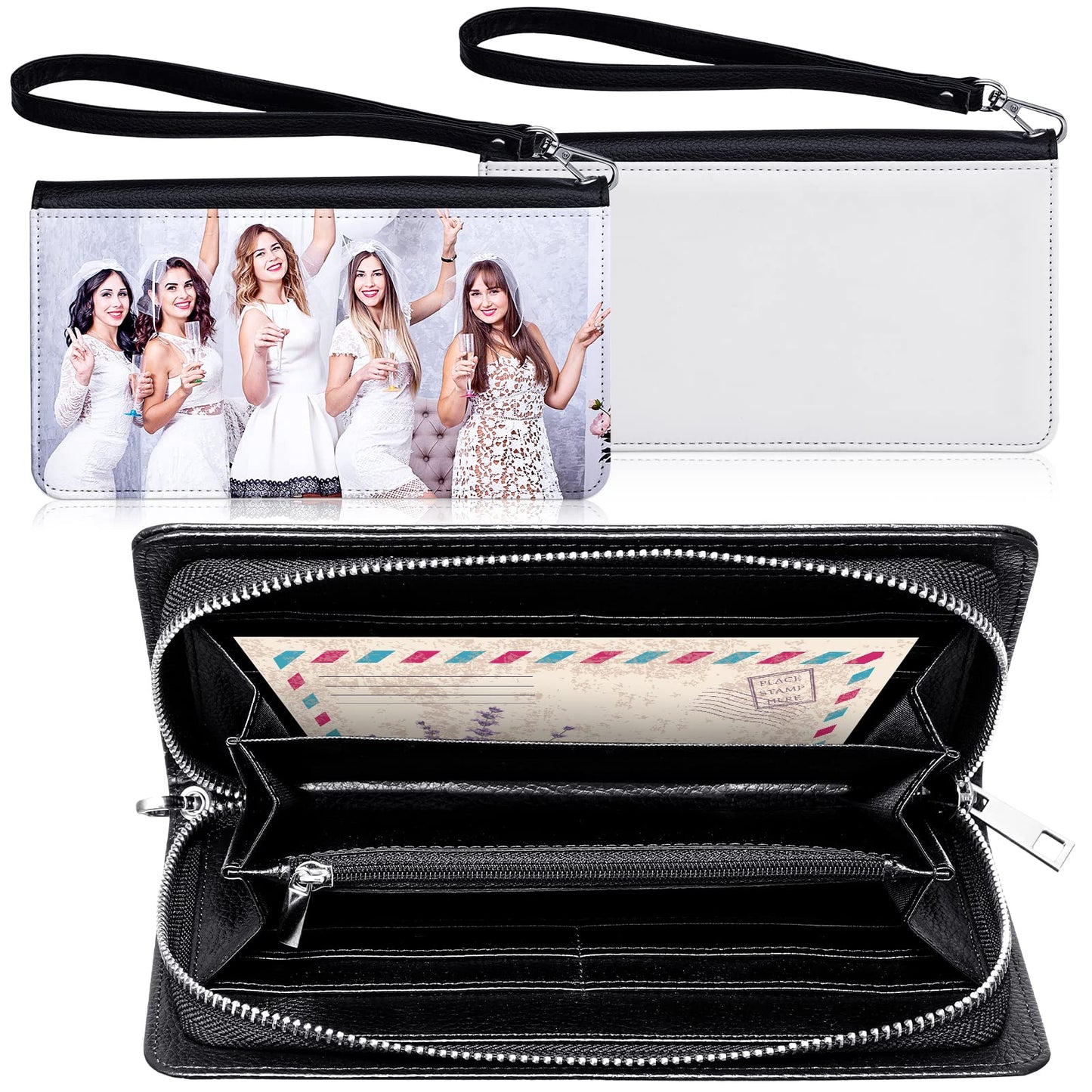 Sweetude Sublimation Wallet Leather Zipper Blank Card Holder Bag Women's Travel Clutch Wristband DIY Craft for Women Gift Office Travel Work Supplies (2 Pcs)