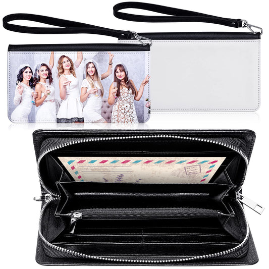 Sweetude Sublimation Wallet Leather Zipper Blank Card Holder Bag Women's Travel Clutch Wristband DIY Craft for Women Gift Office Travel Work Supplies (2 Pcs)