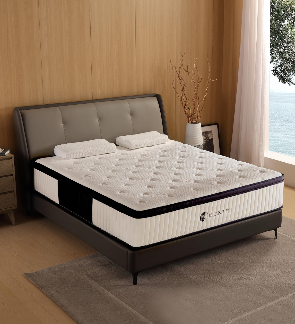 KOANTTI King Size Mattress,14 Inch Memory Foam Hybrid White King Mattresses,Pocket Spring King Mattress in a Box for Sleep Supportive Pressure Relief,Medium Firm Mattress. KOANTTI