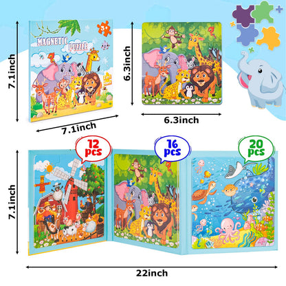 LovesTown Magnetic Puzzles for Toddlers, Travel Puzzle for Kids, Magnetic Puzzle Book for Boys and Girls, Animal Educational Learning Magnet Game for Road Trip