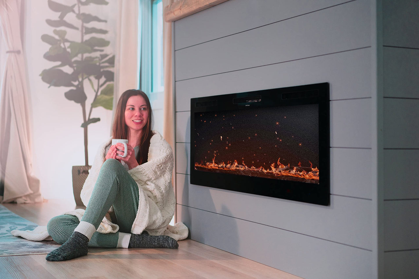 Chic&Cozy Electric Fireplace Inserts | 72" Wall Mounted, Recessed Or Base Legs | Plays Music with 2 Bluetooth Speakers | 10-Color Flame LED | Remote Control, Touch Screen, WiFi App & 8 Hour Timer