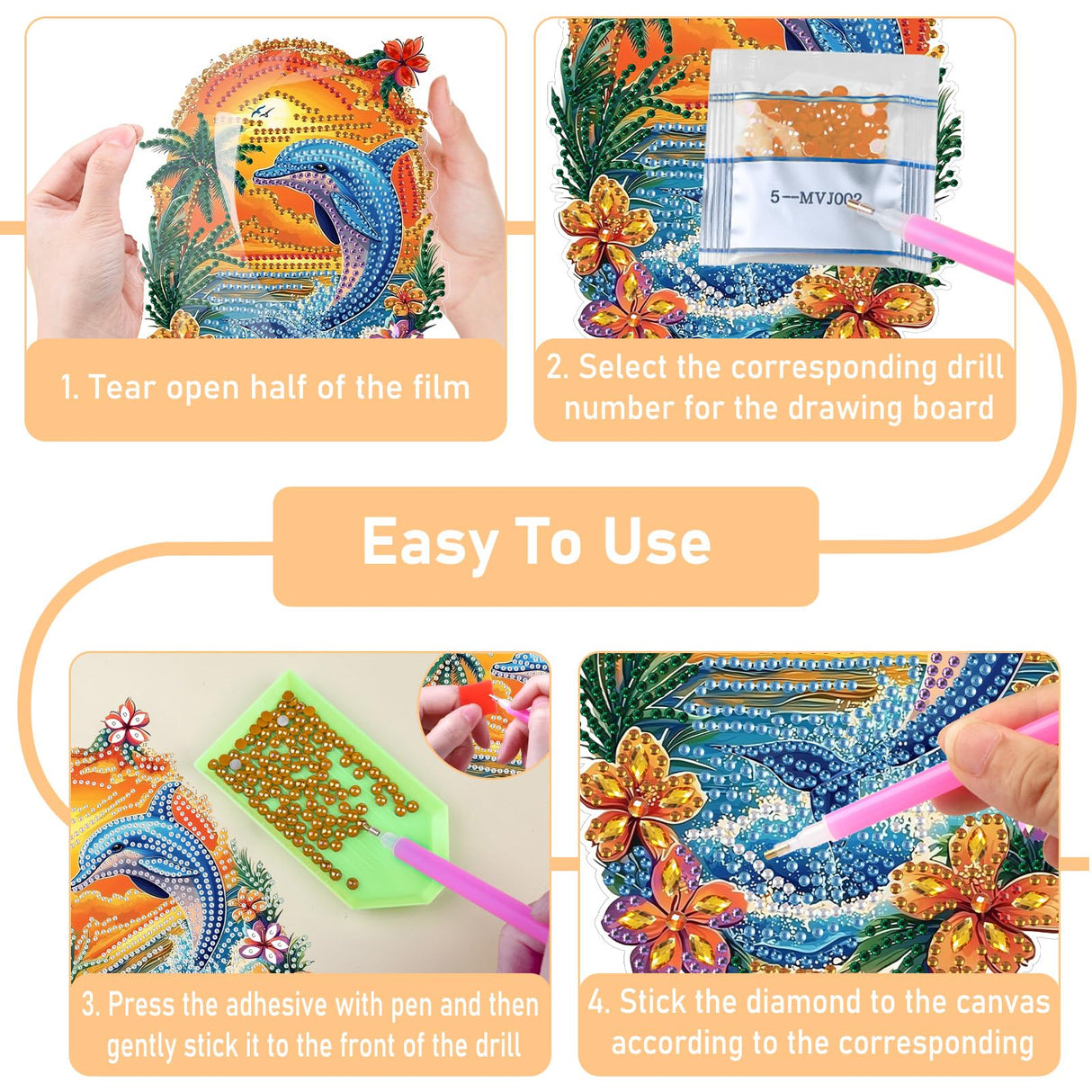 Dolphin Diamond Painting Desktop Ornament, Diamond Art Painting Kit for Adults, Crystal Diamond Gem Art Tabletop Ornaments Double Sided, Stand Up Diamonds Art Crafts Kit for Home Decor, Box Package Genius maker