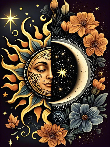 Ekuxom Sun and Moon Diamond Art Kits for Adults, Round Full Drill Diamond Painting Kits, Glow Diamond Art Dots Painting Gem Craft Wall Art Decor Gifts 12x16 inch Ekuxom