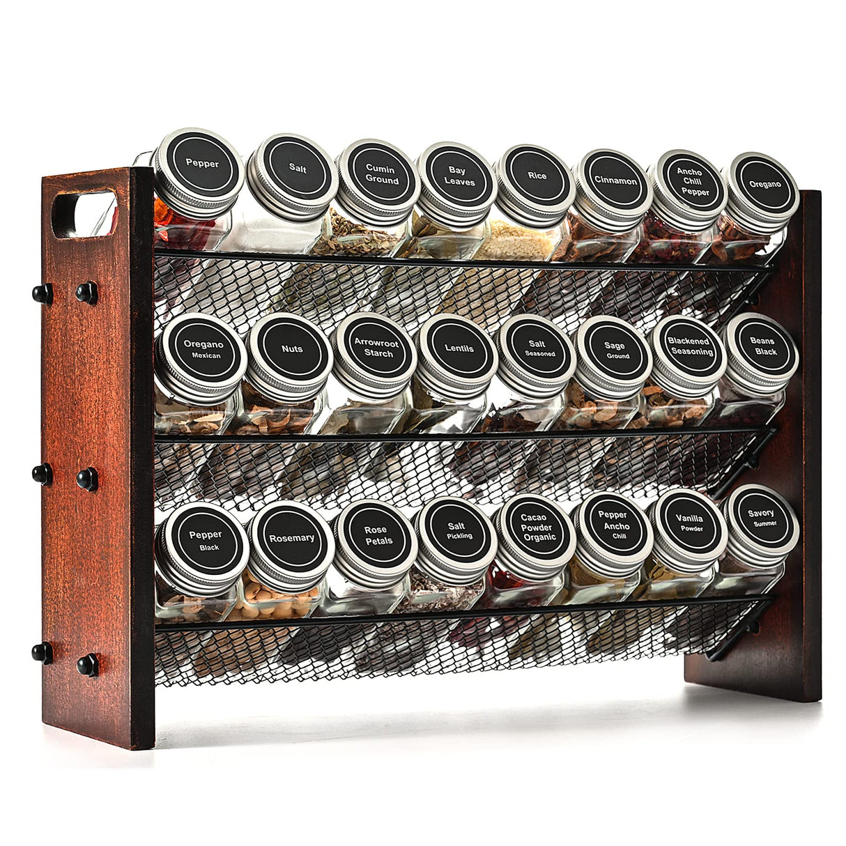 Roykoota Spice Rack, Spice Rack Organizer without Seasoning Jars, Wooden Spice Organizer, Rustic 3 Tier Kitchen Spice Rack Shelf for Cabinet, Countertop or Wall Mount Roykoota