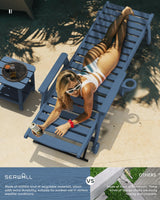 SERWALL Patio Chaise Lounge Chair Set of 2, 5 Positions Adjustable HDPE Outdoor Lounge Chair for Pool, Poly Lounge Chair with Rolling Wheels & Cup Holder for Poolside, Deck, Blue SERWALL