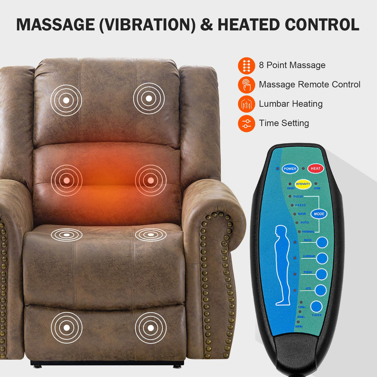 CDCASA Dual Motor Lay Flat Lift Chairs Recliners for Elderly w/Massage and Heat, Breathable Leather Infinite Position Large Sleeping Electric Power Lift Chair Recliner for Seniors, Matte Brown CDCASA