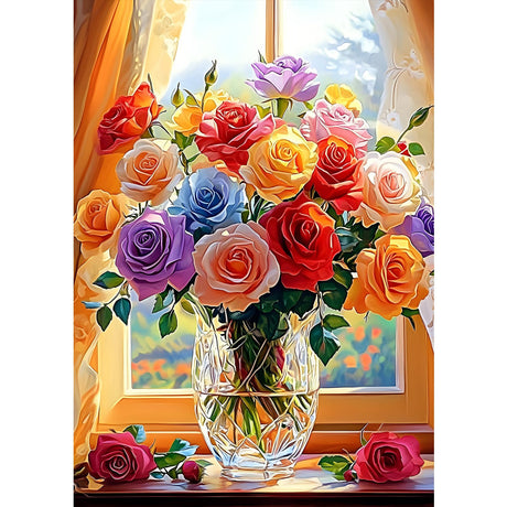 MXJSUA DIY Diamond Painting Kits for Adults, Bouquet Roses Diamond Gem Art Painting for Beginners, Diamond Picture with Full Round Drill Dots Craft Set Gift, 12x16 Inch MXJSUA