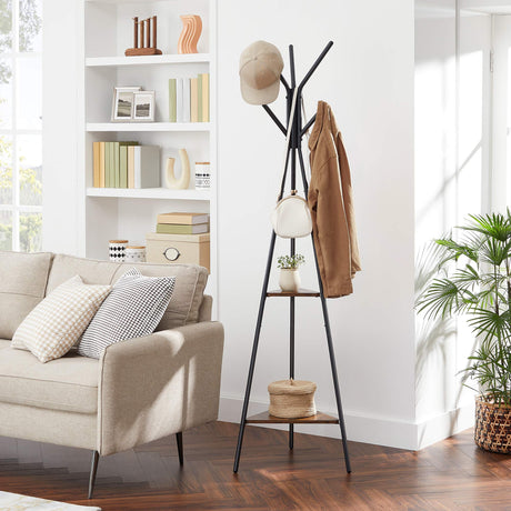 VASAGLE Coat Rack Freestanding, Coat Hanger Stand, Hall Tree with 2 Shelves, for Clothes, Hat, Bag, Industrial Style, Rustic Brown and Black URCR16BX VASAGLE