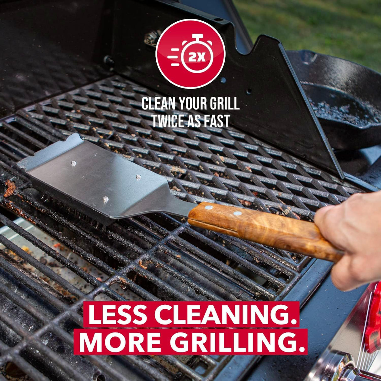 BBQ-Aid Grill Brush and Scraper for Barbecue – Grill Brush for Outdoor Grill with Extended, Large Wooden Handle and Replaceable Stainless Steel Bristles Head –No Scratch- BBQ Grill Brush for Any Grill BBQ-Aid