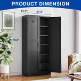 BYNSOE 71'' Kitchen Pantry Storage Cabinet with 5 Adjustable Shelves Metal Pantry Storage Cabinet with Ventilation Cupboard Cabinet for Kitchen, Living Room Dinning Room Bathroom. (Black, 71 inch) BYNSOE