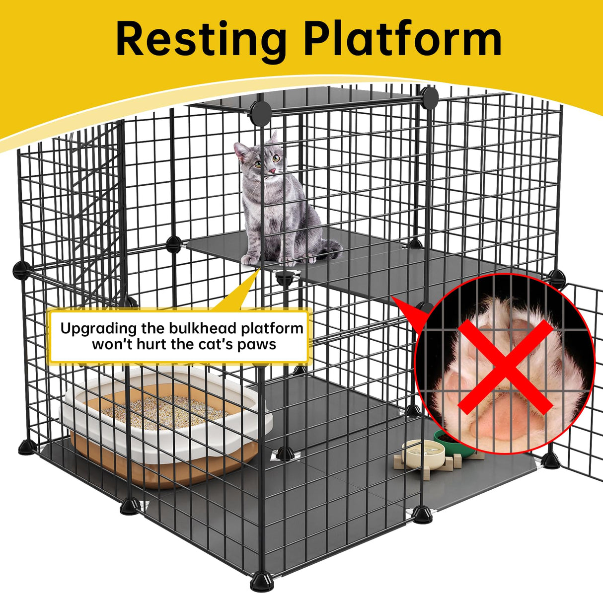 Eiiel 3-Tier Cat Cage Indoor Enclosure DIY Cat Playpen Catio Detachable Metal Wire Kennels 2Lx2Wx3H Crate Large Exercise Place Ideal for 1-2 Cats, Black Eiiel