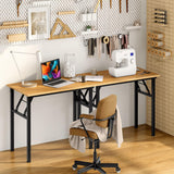 Need Folding Desk for Home Office 39-3/8'' Length Modern Folding Table Computer Desk No Install Needed Teak Color Desktop Black Frame, AC5BB(10060) Need