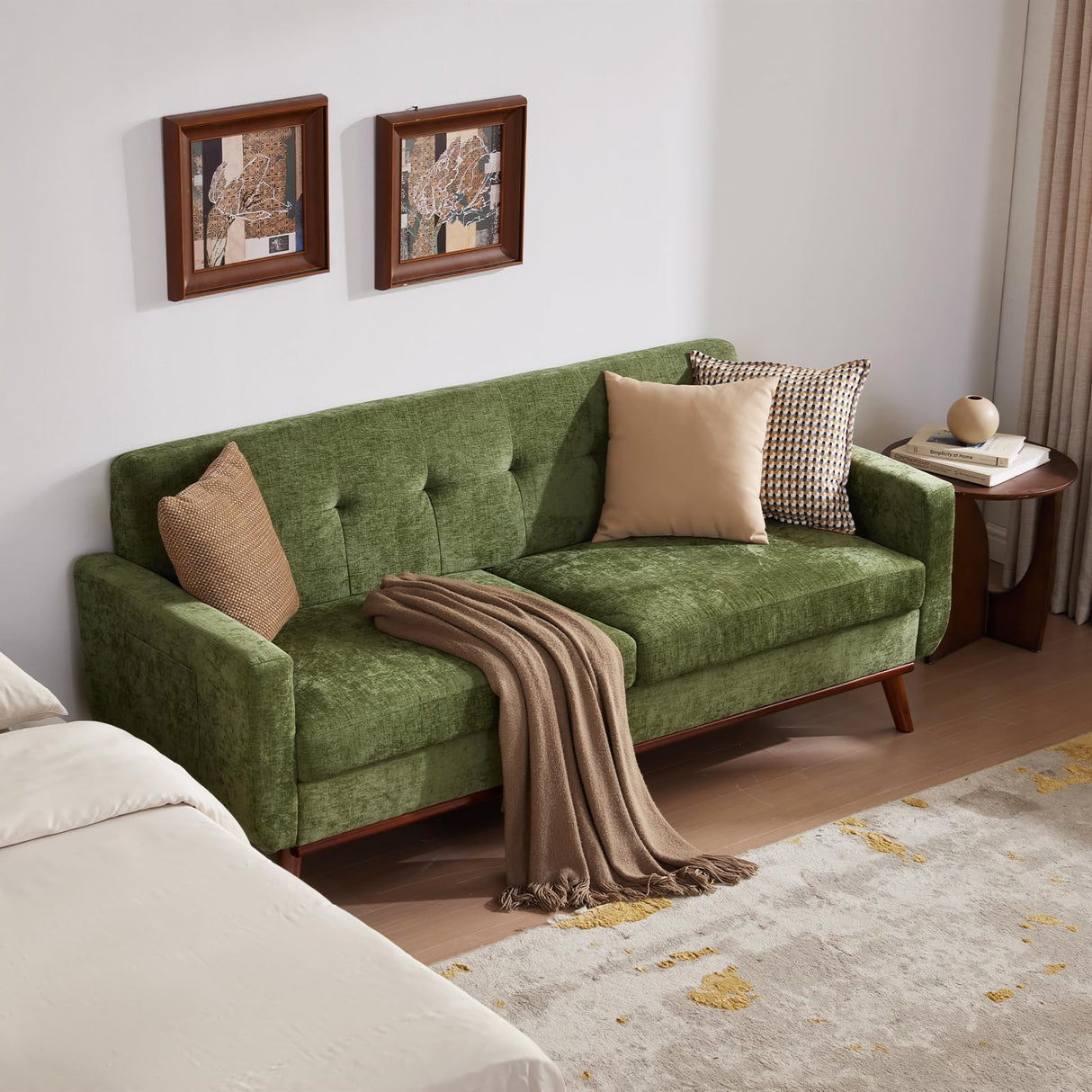 Eiayeebil 77" W Loveseat Sofa Chenille Couch for Living Room,Small Sofa Olive 2 Seater Office Couch for Small Spaces Mid Century Modern, Easy to Install,Green Eiayeebil