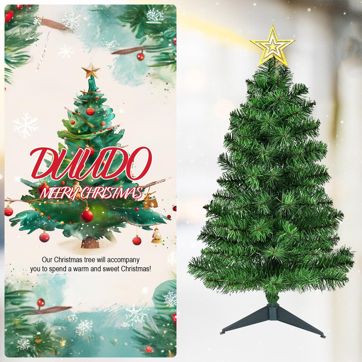 DUUDO 3FT Premium Hinged Artificial Holiday Small Mini Christmas Tree for Tabletop,Home, Office, Indoor and Outdoor Holiday Decoration,Easy Assembly Metal Hinges & Foldable Base DUUDO