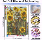 AIBOERL Sunflowers Cat Diamond Art Kits for Adults,Cat 5D Diamond Painting Kits for Adults Beginners,DIY Full Round Drill Diamond Dot Painting Gem Art Kits for Adult,Home Wall Decor 12x16Inch AIBOERL