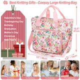 Coopay Large Crochet Bag Knitting Bags and Totes Organizer, Traveling Crochet Bags Yarn Bag for Carrying Crochet Hooks, Knitting Kit, Skein Yarn Wool, Project, Knitting & Crochet Supplies, Pink Flower Coopay