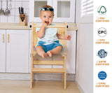 Foldable 4-in-1 Study Tower with Chalkboard for Learning, Montessori Kitchen Step Stool Toddlers Folding Stool for Kids 1-6years Ideal Helper FANABAS