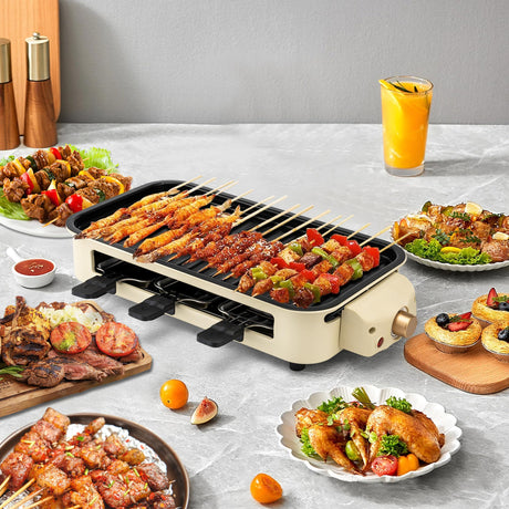 Pukomc Electric Indoor Grill,2 in 1 Indoor Grills for Kitchen with Grill Net & Non-Stick Cooking Removable Plate, Temperature Control, Dishwasher Safe, 1500W Smokeless Grill Pukomc