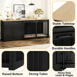 DAWNSPACES Large Dog Crate Funiture with Drawers, 78.7" Luxury Wooden Heavy Duty Dog Kennel Table Furniture with Sliding Door, Indoor Dog House TV Stand for Large Medium Breed Dogs, Black DAWNSPACES