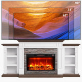 80" Fireplace TV Stand for TVs Up to 90 Inch, Electric Fireplace with Mantel, Farmhouse Entertainment Center with Storage, Realistic Stacked Stone Surround with Remote Control for Living Room HolliWill