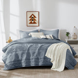 WDCOZY Boho Blue Grey Quilt King Size Bedding Sets with 2 Pillow Shams, Farmhouse Lightweight Soft Bedspread Coverlet for All Season, 3 Pieces, 104x90 inches WDCOZY