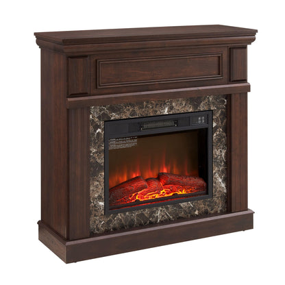 42" Electric Fireplace with Mantel, Portable Freestanding Wood Stove Heater, 23" Electric Fireplace Insert,1400W Realistic 3D Flame Stacked Stone Surround, Remote Control (Cherry, 42" W 40" H 14" D)