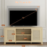 TV Stand for 65 inch TV, Modern Mid Century Entertainment Center with Storage, Media Consol with Natural wood rattan Door Cabinets and Open Shelves, Wooden, for Living Room, Bedroom, MLTV21YR MMEOLUOOK