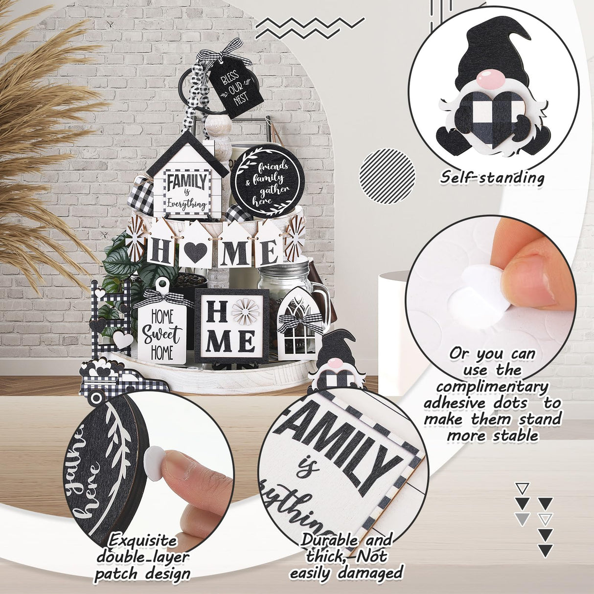 Kajaia Farmhouse Tiered Tray Decor Set Home Wooden Signs Rustic Sweet Home Tabletop Wooden Block Sign for Table Decor(Home) Kajaia