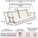 Amish Casual Heavy Duty 800 Lb Roll Back Treated Porch Swing with Hanging Chains (5 Foot, Unfinished) Amish Casual