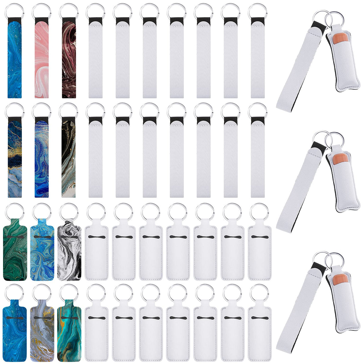 Yisong 40 Pieces Sublimation Blank Wristlet Lanyards with Lipstick Holder Keychains, Blank Neoprene Wristlet Lanyards Strap with Blank Lipstick Keychain Holder Set for Heat Transfer Craft DIY Yisong