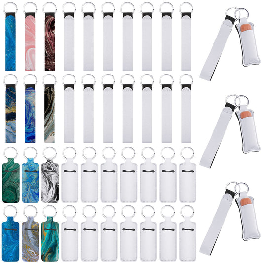 Yisong 40 Pieces Sublimation Blank Wristlet Lanyards with Lipstick Holder Keychains, Blank Neoprene Wristlet Lanyards Strap with Blank Lipstick Keychain Holder Set for Heat Transfer Craft DIY