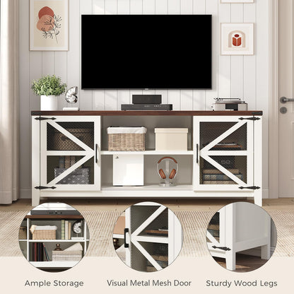 TV Stand for 65 Inch TV, Farmhouse Entertainment Center with Storage and Shelves, Industrial TV Stand with Mesh Door, White TV Media Console Cabinet Furniture for Living Room, Bedroom (White, 58 Inch)