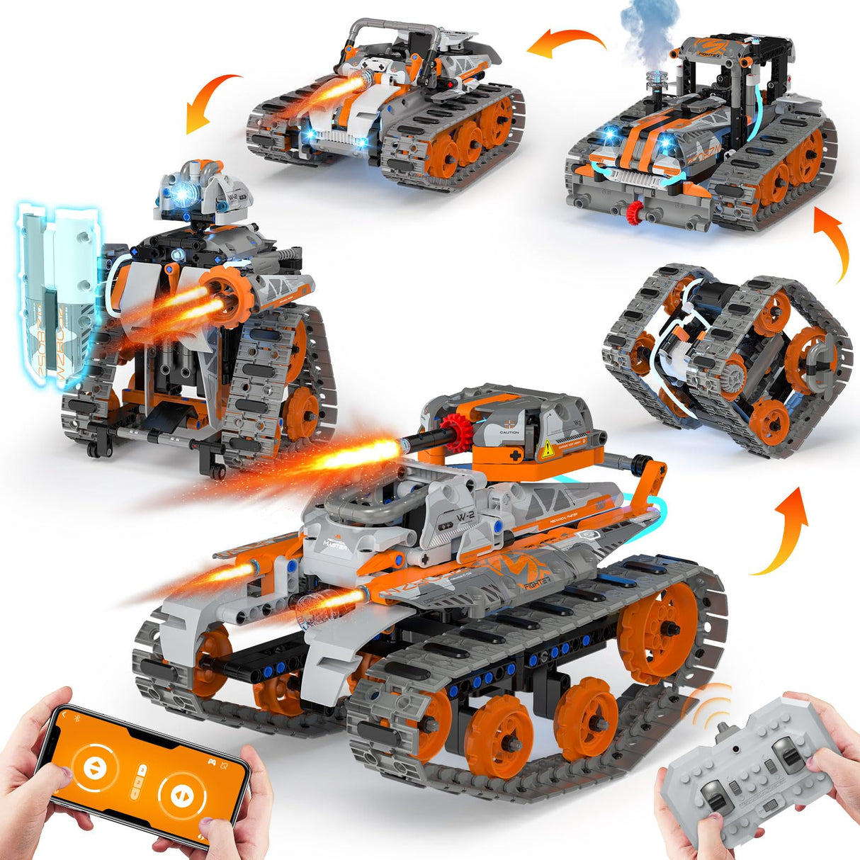 5in1 STEM Building Toys for Kids 6-14, Remote & APP Controlled Mech Robots/Heavy Tanks/Tracked Racer STEM Building Kit for Kid Science Learning, 552 Pcs DIY Building Blocks Set Gifts for Boys & Girls QHECTTY