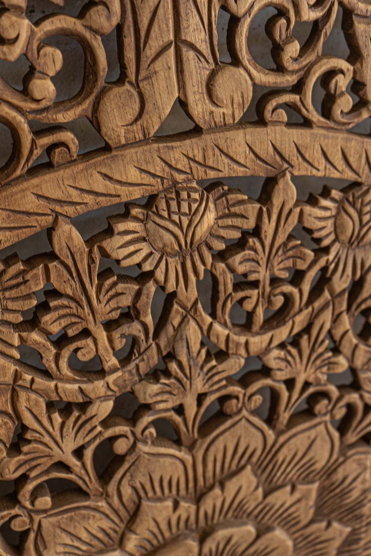 Queen Wood Carved Mandala Headbaord, Handcrafted Bedroom Furniture in Reclaim Teak, Durable Wall Art Hanging from Thailand, Stained in Brown, 60 in Siam Sawadee