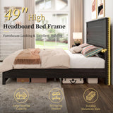 Farmhouse Queen Bed Frame with 49" Tall Headboard - LUXOAK Wooden Platform Bed, Noise-Free & No Box Spring Needed, Black LUXOAK