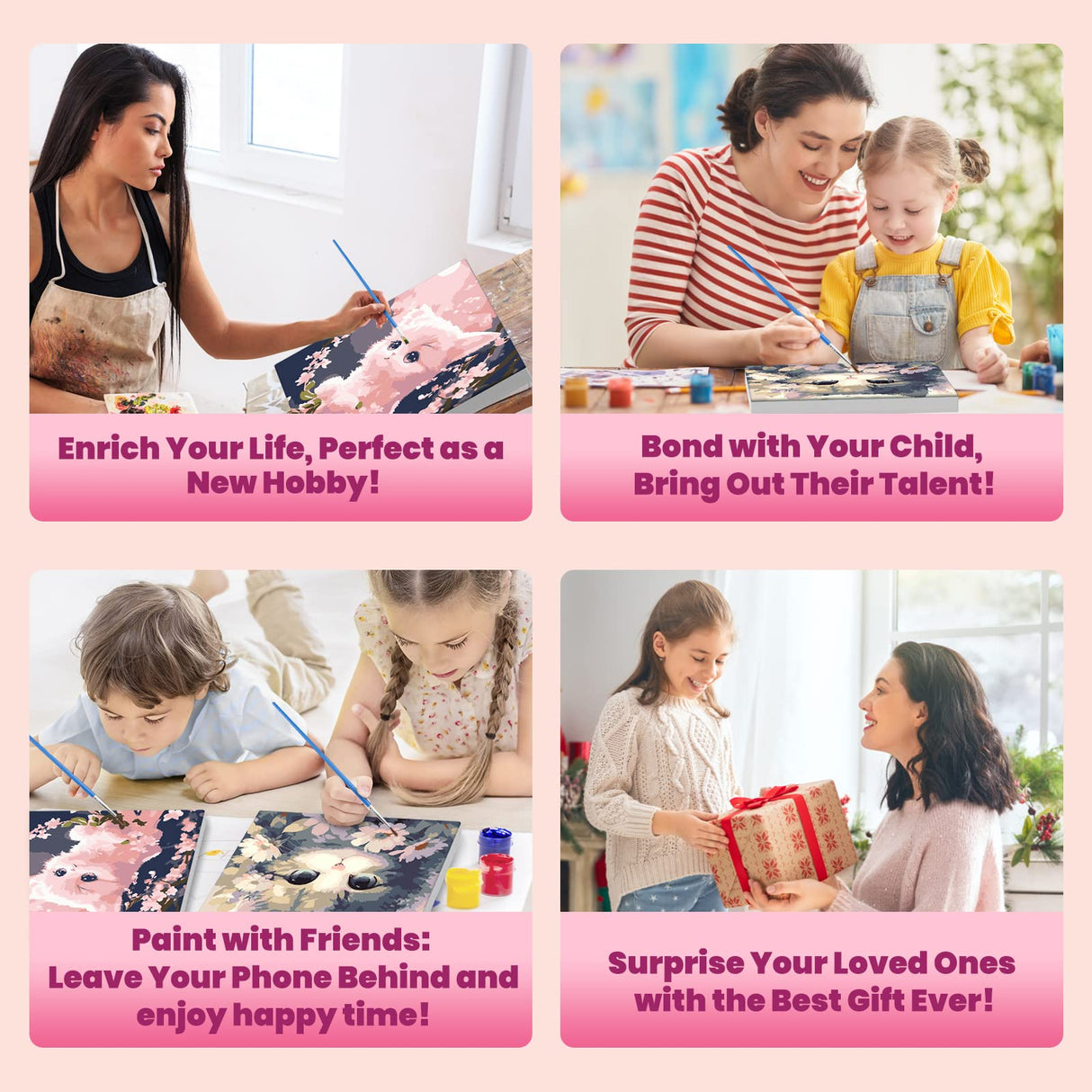 Bowetile 2 Pack Cat Paint by Numbers for Adults Beginners Framed, Adults' Paint-by-Number Cat Kits, Easy Adult Paint by Number Kits on Canvas, Acrylic Number Painting for Home Decor, 8x8in Bowetile