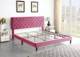 King Upholstered Platform Bed Frame with 48" Tall Adjustable Headboard - Button Tufted Suede Velour Bed- Wood Slat Support with Storage Space - No Box Spring Needed - Pink - OLIVER & SMITH - Princeton OLIVER & SMITH SINCE 1921
