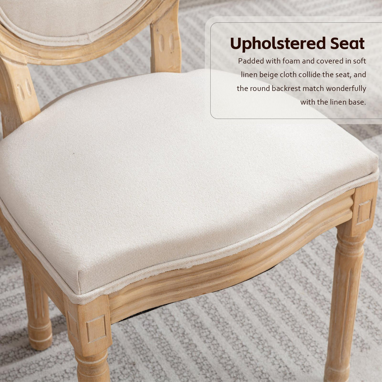 SoarTalent Upholstered Dining Chairs Set of 2 French Country Oval Fabric Back Kitchen Side Chair with Wood Legs for Dining Room, Kitchen, Restaurant(Beige-Fabric) SoarTalent