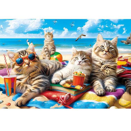 100 Piece Puzzles for Kids Ages 4-8, Beach Cat Puzzles Kids Puzzles Ages 4-6 6-8 8-10 Jigsaw Puzzles Floor Puzzles Children Educational Puzzle Toys Birthday Gift for Boys and Girls