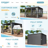 EROMMY 10x10FT Louvered Pergola Outdoor Sun Shade Shelter with Aluminum Frame and Adjustable Metal Rainproof Roof for Garden & Patio, Curtains and Netting Included, Gray-Black EROMMY