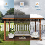 LUE BONA 10x12 Hardtop Lean to Gazebo, Outdoor Pergola Metal Roof Gazebo with Wooden Frame, Permanent Patio Gazebo Canopy with Curtains, Pavilion Grill Gazebo for Backyard, Garden, Deck, Patio LUE BONA