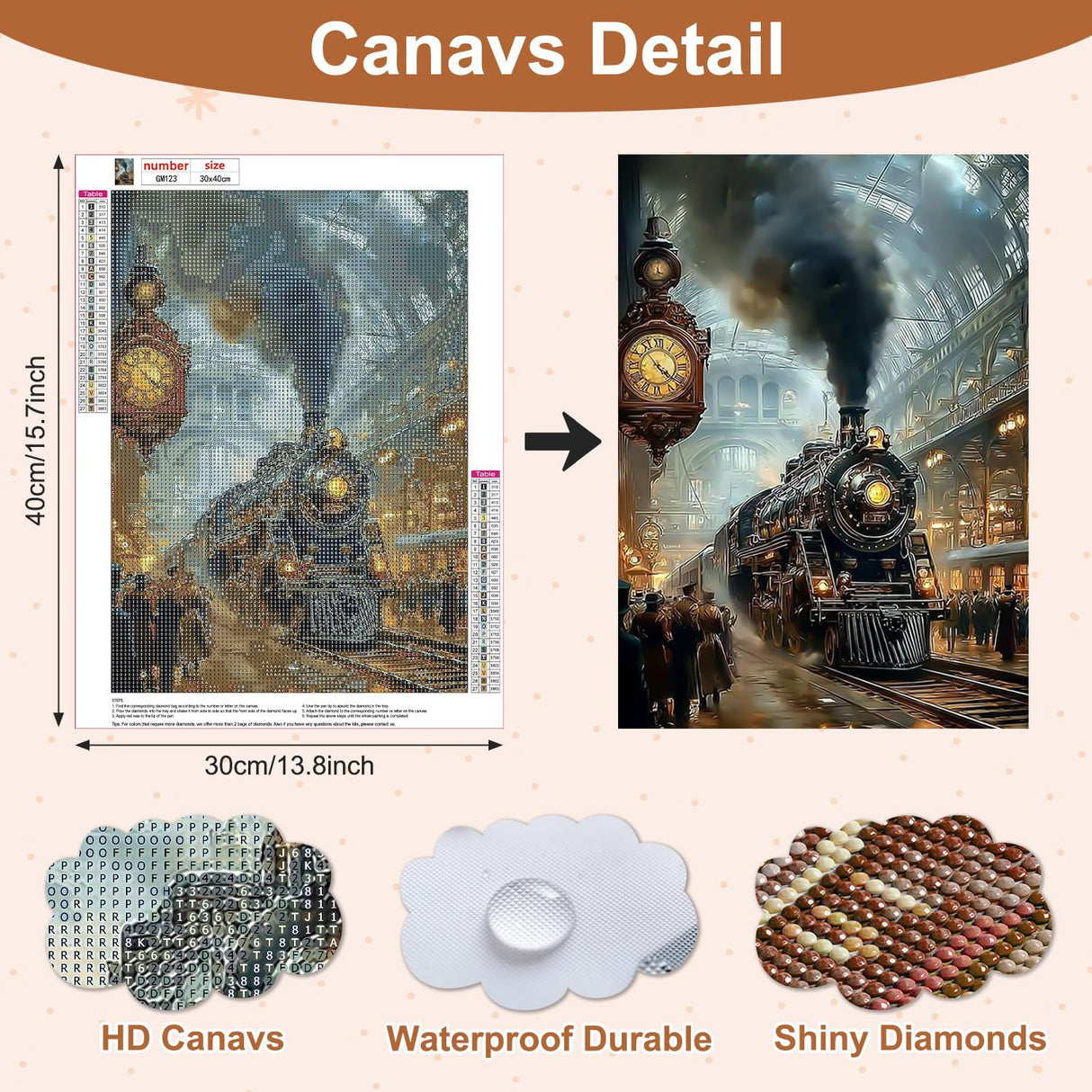 AIRDEA Train Diamond Art Painting Kits for Adults,Diamond Painting 12x16in,DIY Gem Art Kits AIRDEA