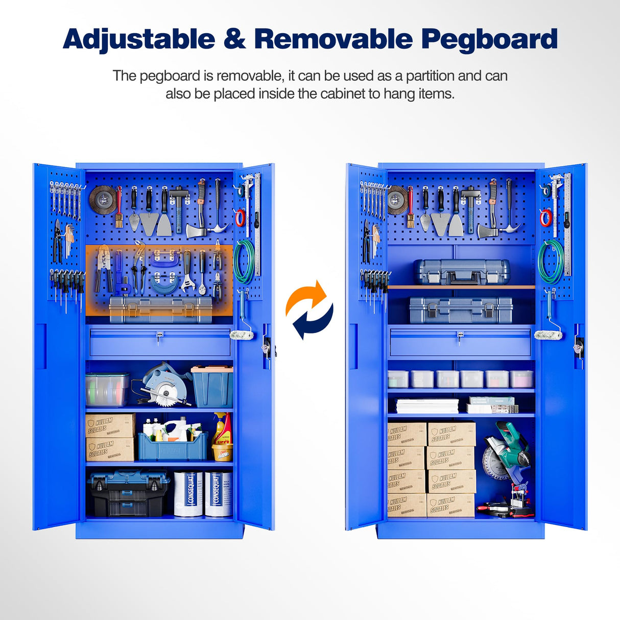 Yizosh Metal Garage Storage Cabinet with Locking Doors and Drawers, Heavy Duty Steel Tool Cabinet with Pegboard, 71" - Lockable Cabinets for Garage, Warehouse, Basement (Blue) Yizosh