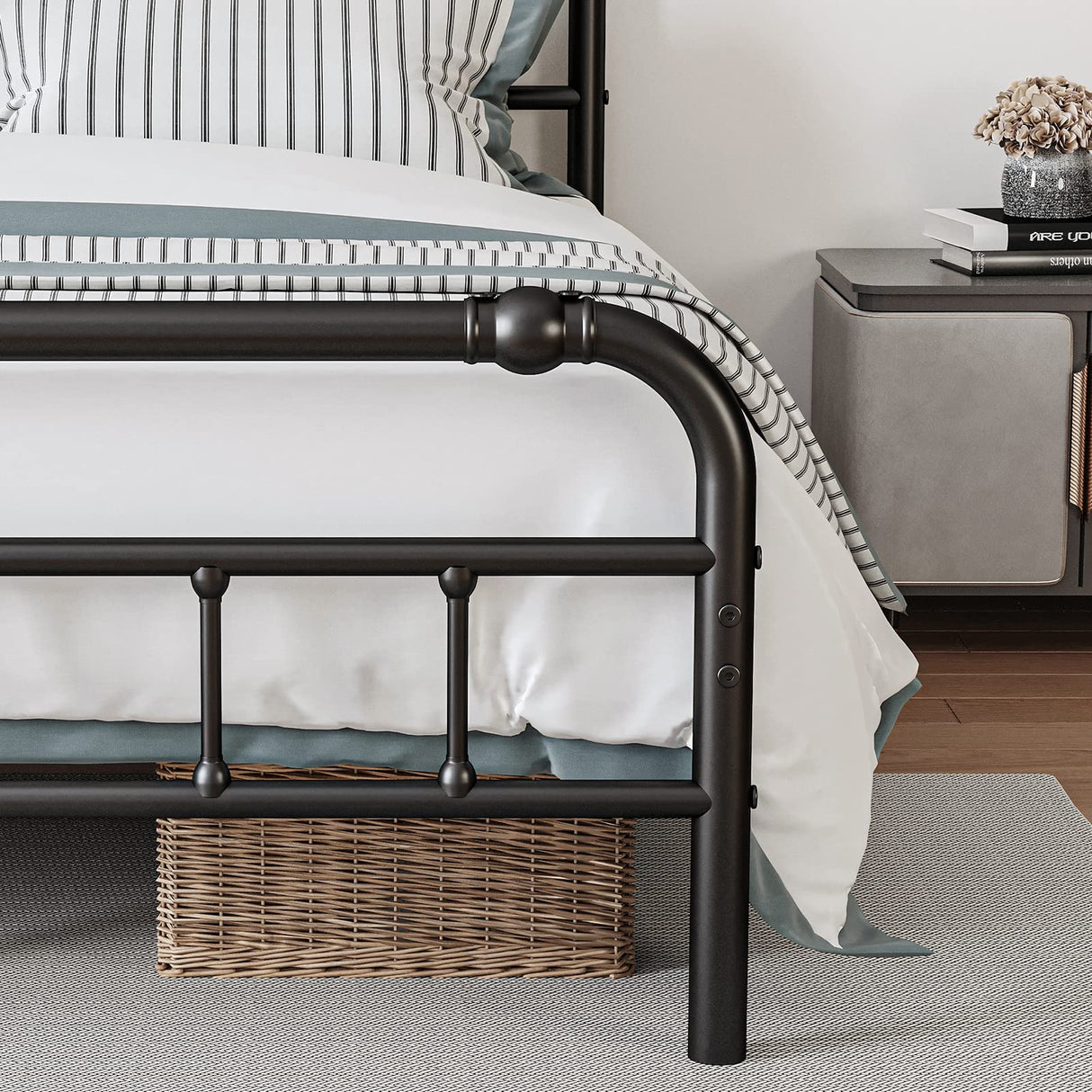 BOSRII King Size Bed Frame with Headboard and Footboard, 18 Inches High, 3500 Pounds Heavy Duty Metal Slats Support for Mattress, No Box Spring Needed,Noise-Free, Black BOSRII