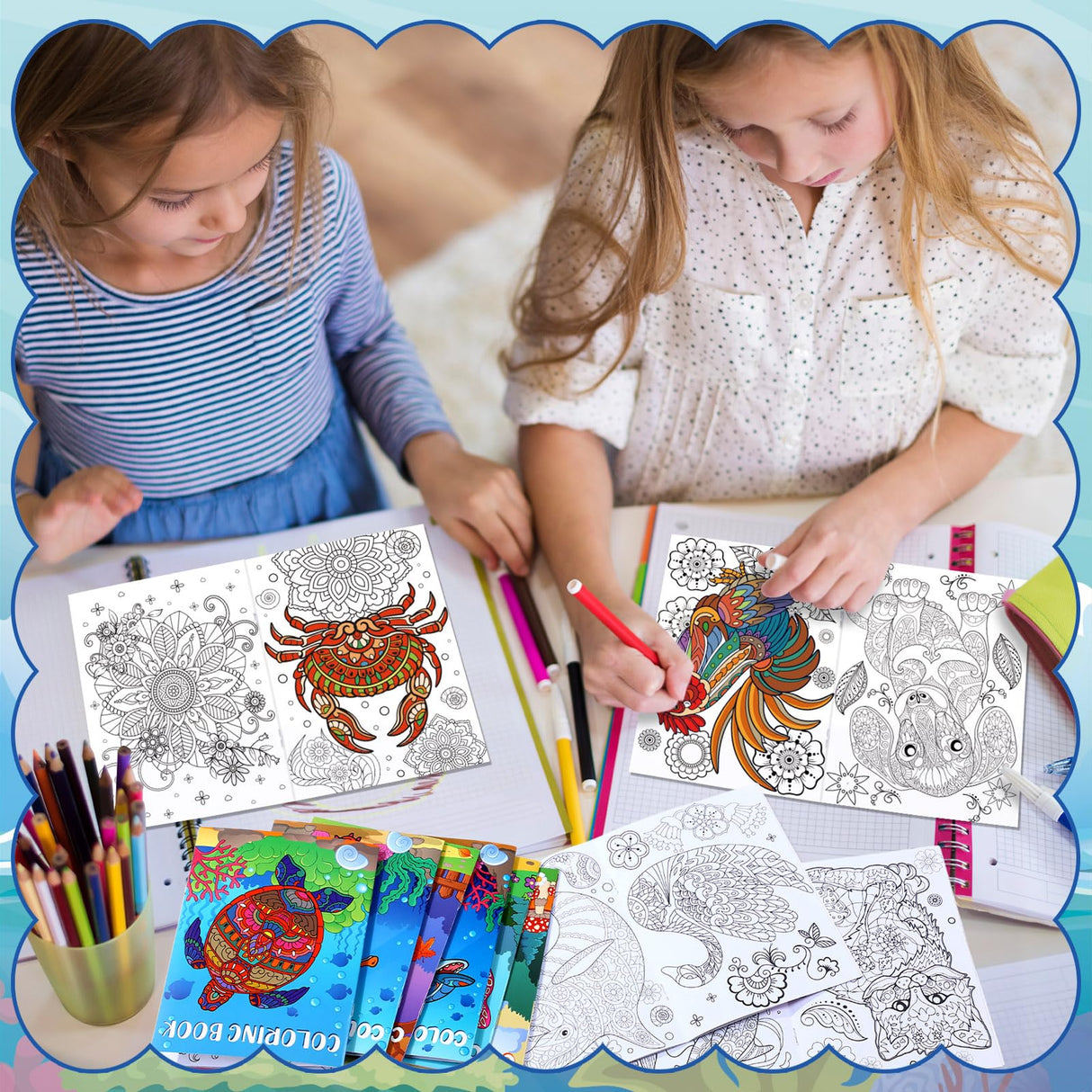 Funrous 24 Pcs Animal Mandala Coloring Books Ocean Jungle Animal Coloring Books DIY Activity Crafts Art for Kids Adults Gift Filler Gifts Home School Classroom Party Favors Funrous