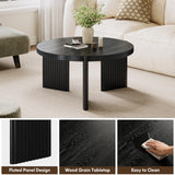 Luoxiao Black Round Coffee Table 27.5" Center Table for Living Room, Mid Century Modern Fluted Circle Table for Apartments, Small Homes, Wooden Coffee Tables with Quilted Footpads, Easy Assembly Luoxiao