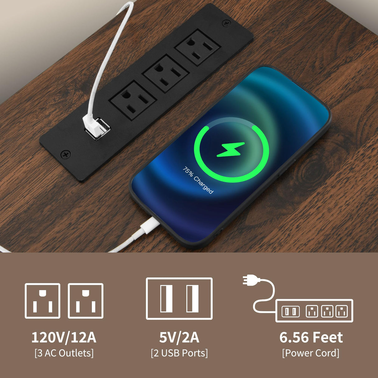 DWVO 63'' Buffet Storage Cabinet, 32'' Tall Farmhouse Sideboard Cabinet with Power Outlets and Sliding Doors, Large Coffee Bar Cabinets for Kitchen, Living Room, White/Brown DWVO