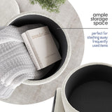 STORAGEBUD Round Ottoman with Storage, Boucle Storage Ottoman, Foot Stool Ottoman, Makeup Vanity Stool, Small Ottoman Foot Rest, Modern Ottomans for Living Room and Bedroom, White STORAGEBUD