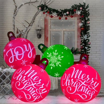 Jetec 2 Pcs 30 Inch Light up Giant Inflatable Christmas Ball PVC Decorated Ball Ornaments Xmas Blow up Ball Decorations Outdoor with Led Light and Remote Yard Lawn Tree Porch Pool(Classic)