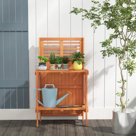 Giantex Folding Potting Bench, 2-Tier Gardening Workstation w/Storage Shelves, Wood Outdoor Potting Table for Garden, Yard, Balcony, Easy Assembly, Natural Giantex